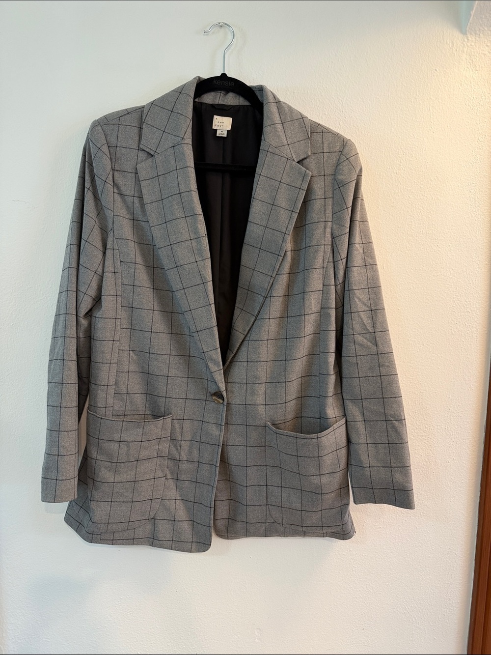 a new day Gray Windowpane Oversized Blazer